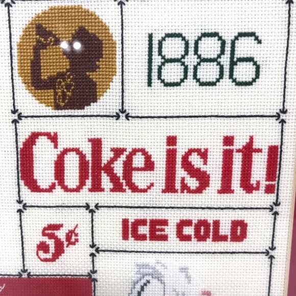 Coca-Cola Petit Point Needlepoint Red Framed Matted  5 cent 1886 Bottle - Picture 2 of 10